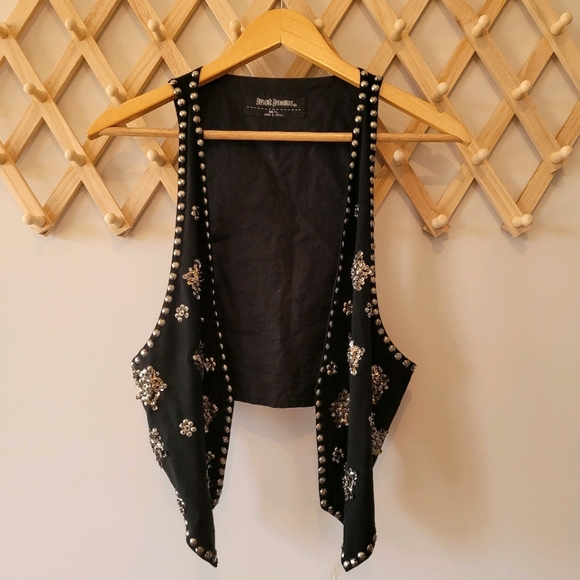 JUST JEANS Embroidered 90s Vest Black Boho Mexican - Picture 4 of 8